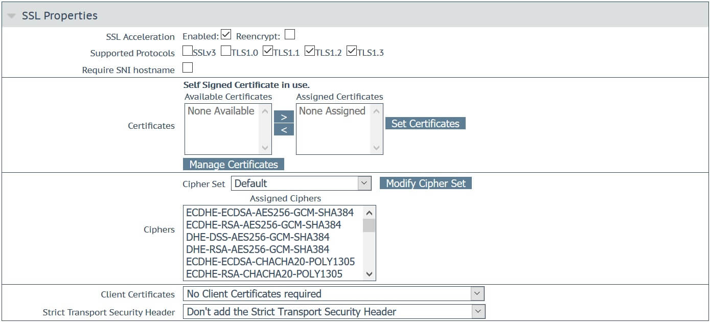 Loadmaster SSL Configuration Screenshot