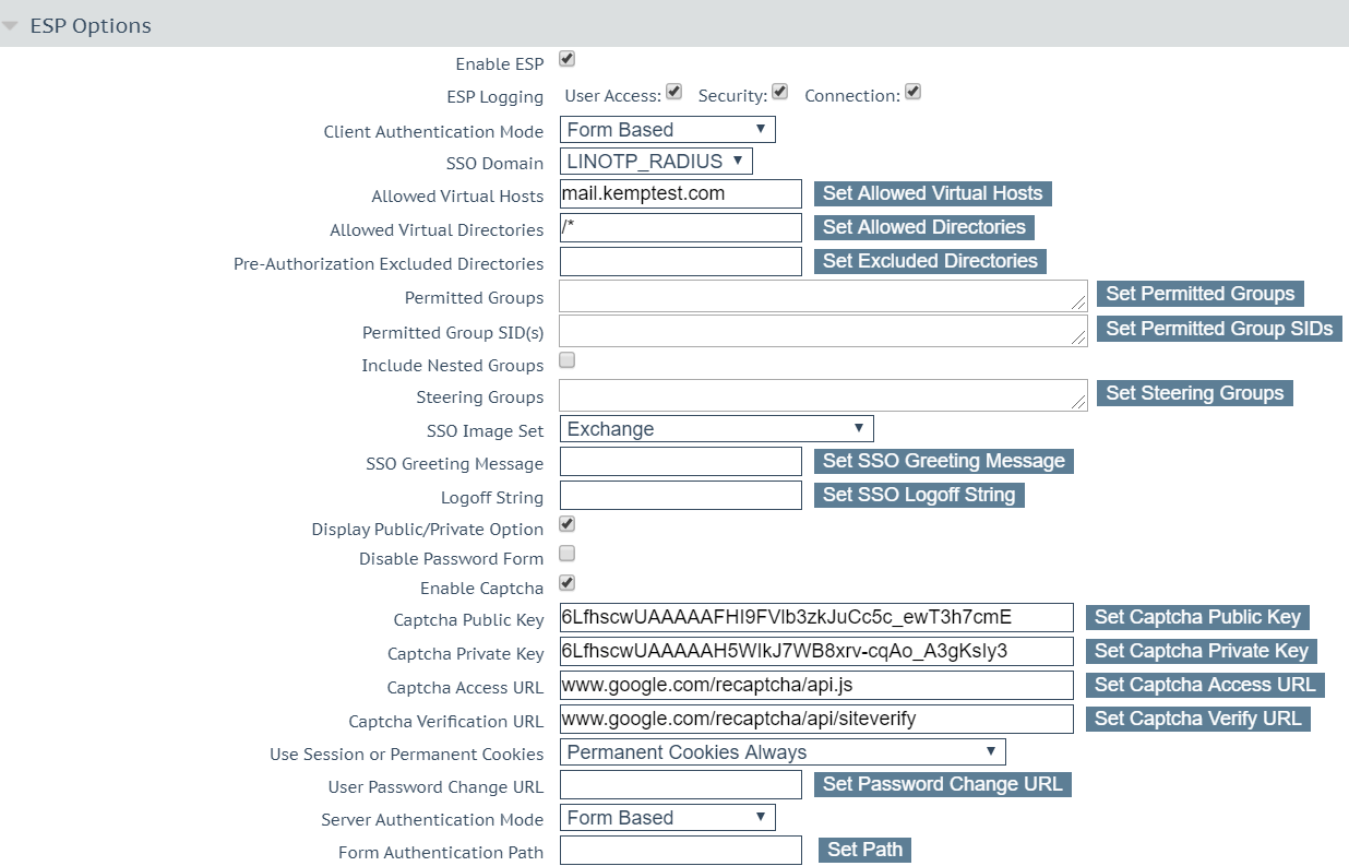 Configuring Virtual Service ESP Options