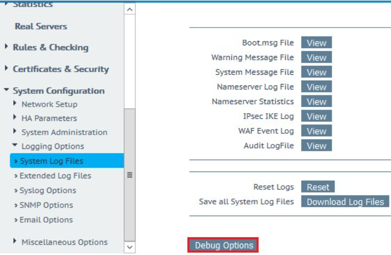 Abbildung von den System Log Files-Konfigurationen