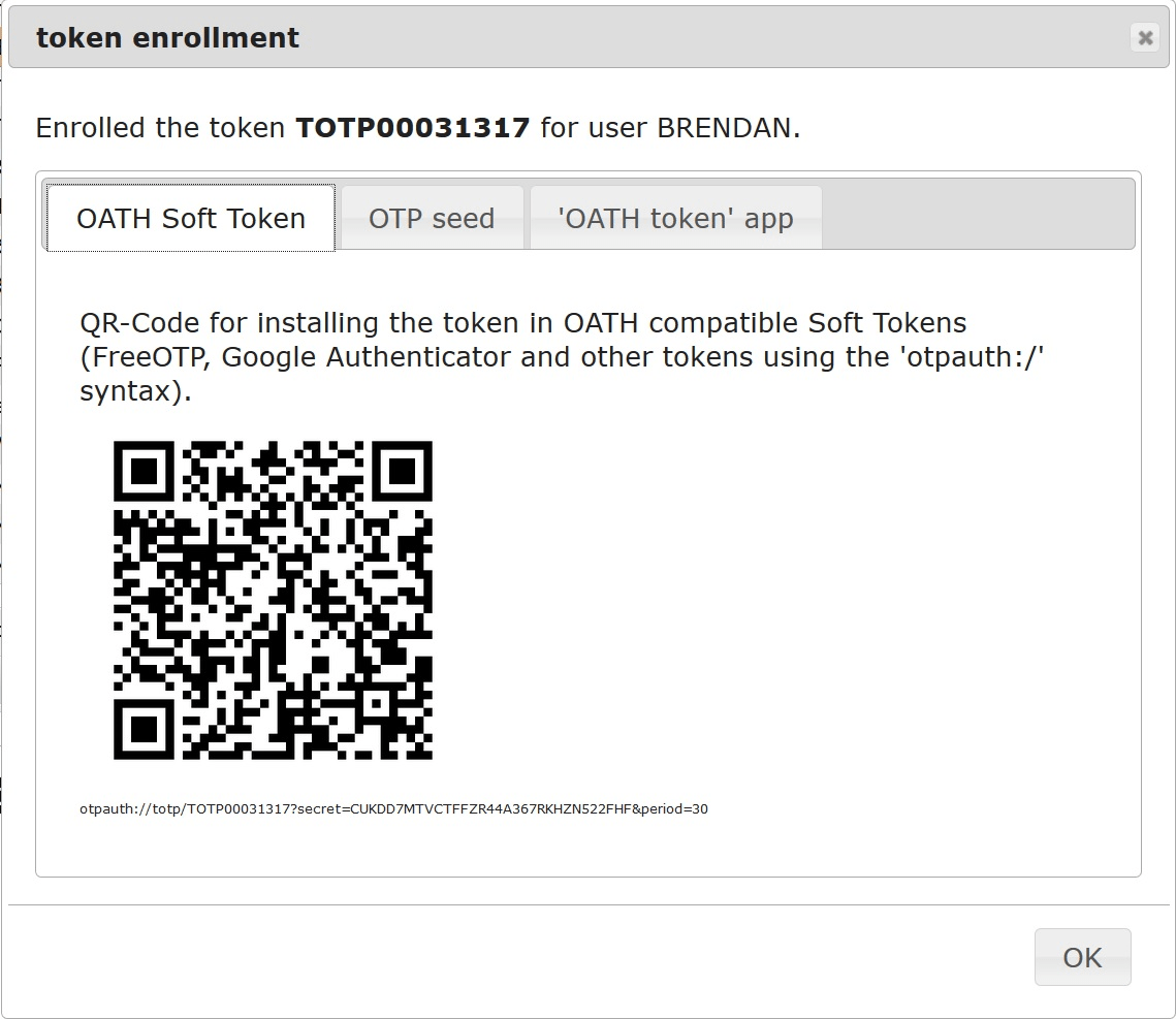 Token enrollment example of LinOTP also presented on Google Authenticator Application 